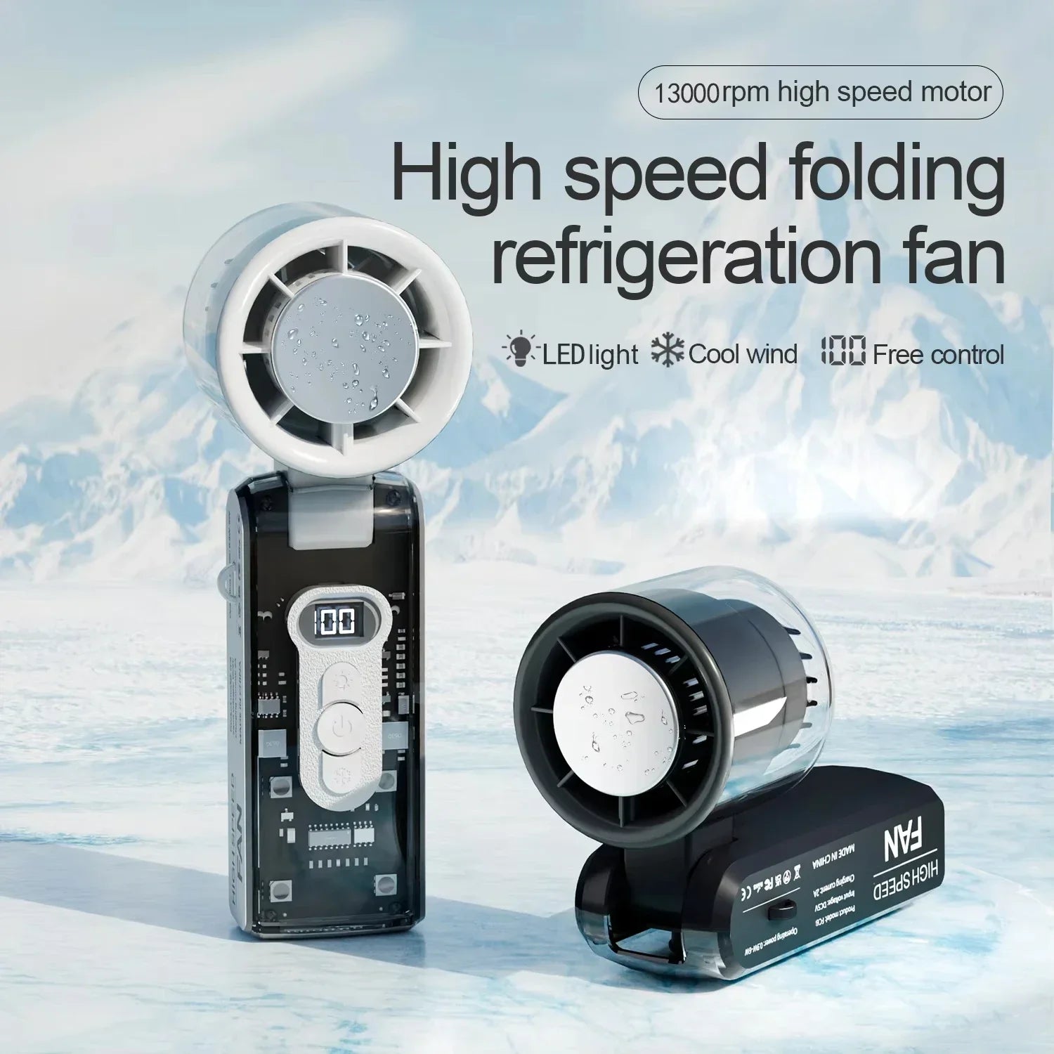 Motorcycle High-speed Cooling Handheld USB Rechargeable Portable LED Digital Display Mini Fan Ice Compress Fan Power Bank Amagi