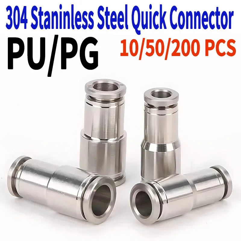 304 Stainless Steel Pneumatic Quick Connect Fitting PG PU 4 6 8 10mm for Air Compressor Gas Pipe Hydraulic Plug-In 10-50PCS