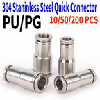 304 Stainless Steel Pneumatic Quick Connect Fitting PG PU 4 6 8 10mm for Air Compressor Gas Pipe Hydraulic Plug-In 10-50PCS