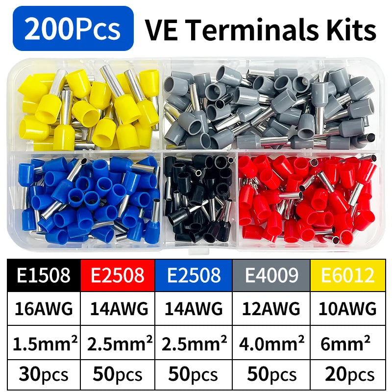 200-1900Pcs E0508/E7508/E1008 Crimp Terminals | Pre-Insulated Ring Connectors for Electrical Wiring & Industrial Use