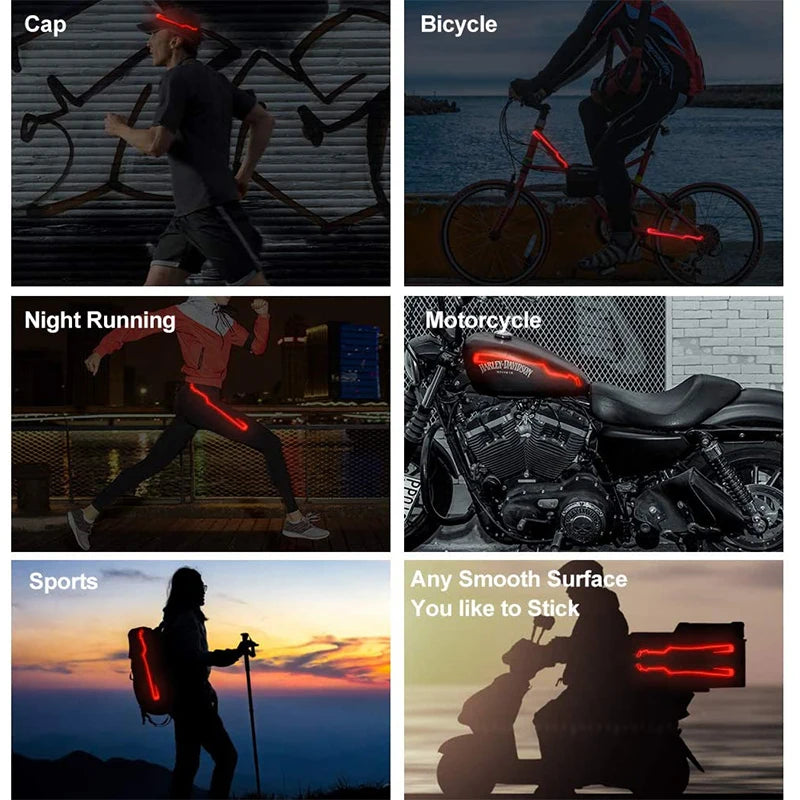 4 Flashing Motorcycle Bike Helmet LED Cold Light Strip EL Sticker Waterproof Warning Lights Motorcycle Night Riding Accessories