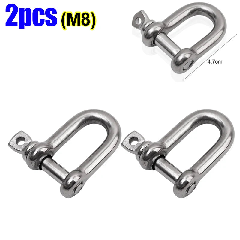 Stainless Steel D Link Shackle Ring Hooks Lifting Shackle Lock Wire Rope Clips D-Type Rigging Shackle Hooks Boat Hardware Tools