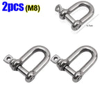 Stainless Steel D Link Shackle Ring Hooks Lifting Shackle Lock Wire Rope Clips D-Type Rigging Shackle Hooks Boat Hardware Tools