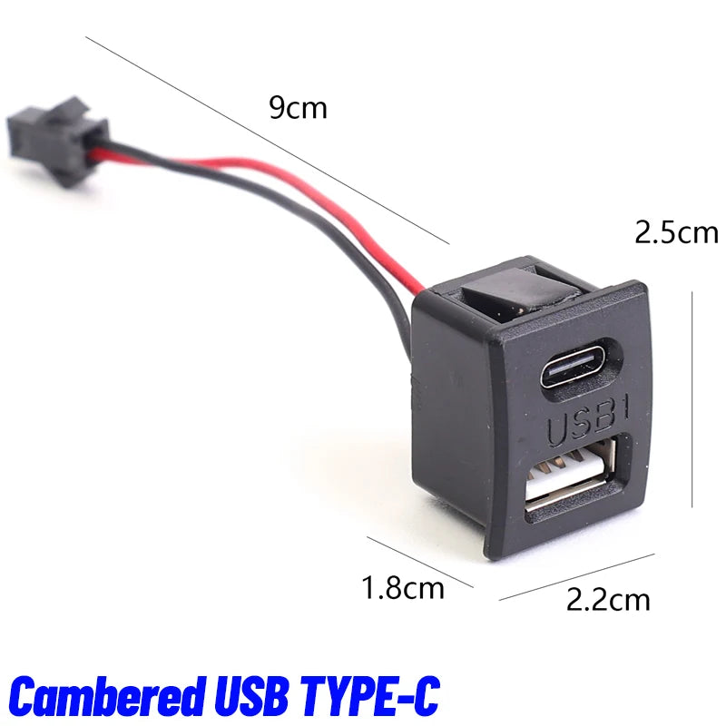 Dual USB-C Flush Mount Car Charger Socket – 5V 2A Snap-In Panel Connector
