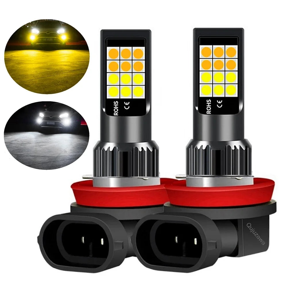2Pcs Dual Colors H11 H8 9006 HB4 881 H27 High Quality 3030 LED Auto Fog Lamp Car Anti Fog Light Bulb Foglamps Yellow White Amagi