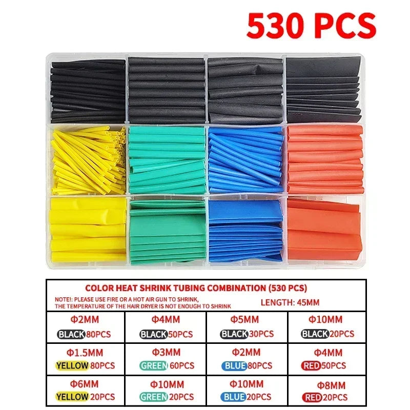 530/560/580/800PCS Heat Shrink Tubing kit 2:1 Shrinkable Wire Shrinking Wrap Tubing Wire Connect Cover Protection