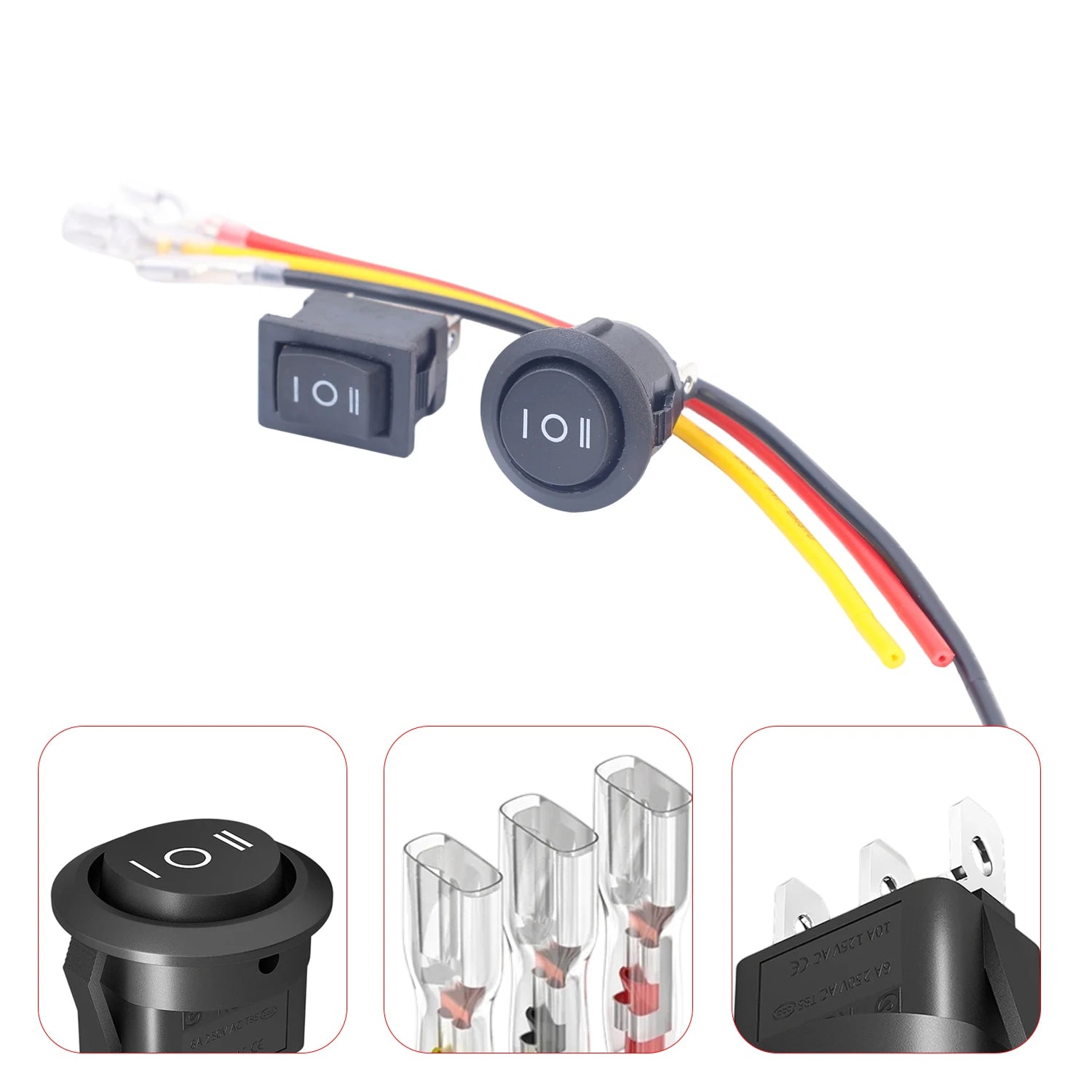 1/2PCS 12V Round Rocker Switch DC SPDT Circle Toggle Switch with Wires for Auto Marine Boat Switches Modified 3 Pin ON Off ON