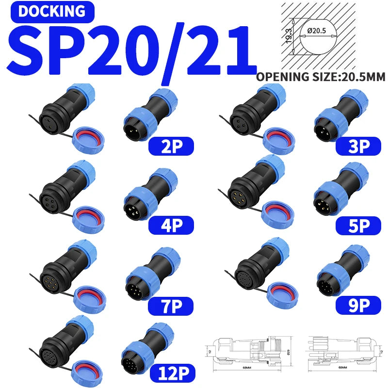 SP13 SP16 SP17 SP20 SP21 2PIN-12PIN Panel Mount Waterproof Aviation Connectors Plug Socket IP68, Electrical Cable Wire Connector
