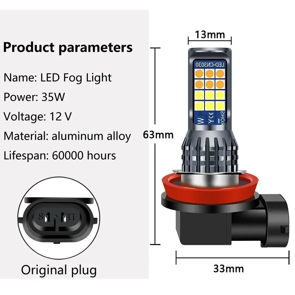 2Pcs Dual Colors H11 H8 9006 HB4 881 H27 High Quality 3030 LED Auto Fog Lamp Car Anti Fog Light Bulb Foglamps Yellow White Amagi