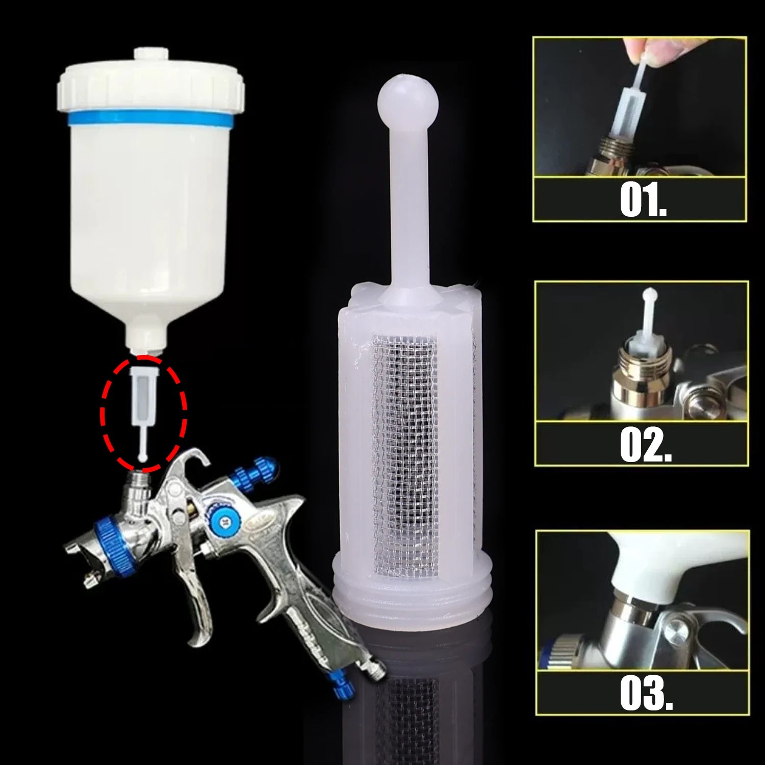 Car Paint Spray Gun Filter Replaceable Nylon Fine Mesh Filters Anti Clogging Paint Feed Nozzle for Automotive Detailing Graffiti