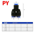 Pneumatic Push-In Tube Fittings – 4/6/8/10/12mm OD, Multiple Types: Straight Union, Elbow, Tee, Male Thread, Quick-Connect