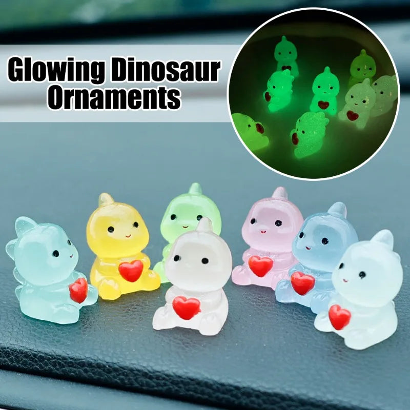 Cute Small Dinosaur Hug Heart Car Ornaments Night Glowing Luminous Dashboard Decor Car Home Ornament Decoration 10/1pcs
