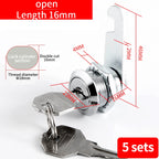 Cabinet Cam Lock Set, 5 Pack Two-Sided Keyed Alike 16MM-30MM Cylinder Cam Locks Secure Mailbox File Drawer Compartment Lock