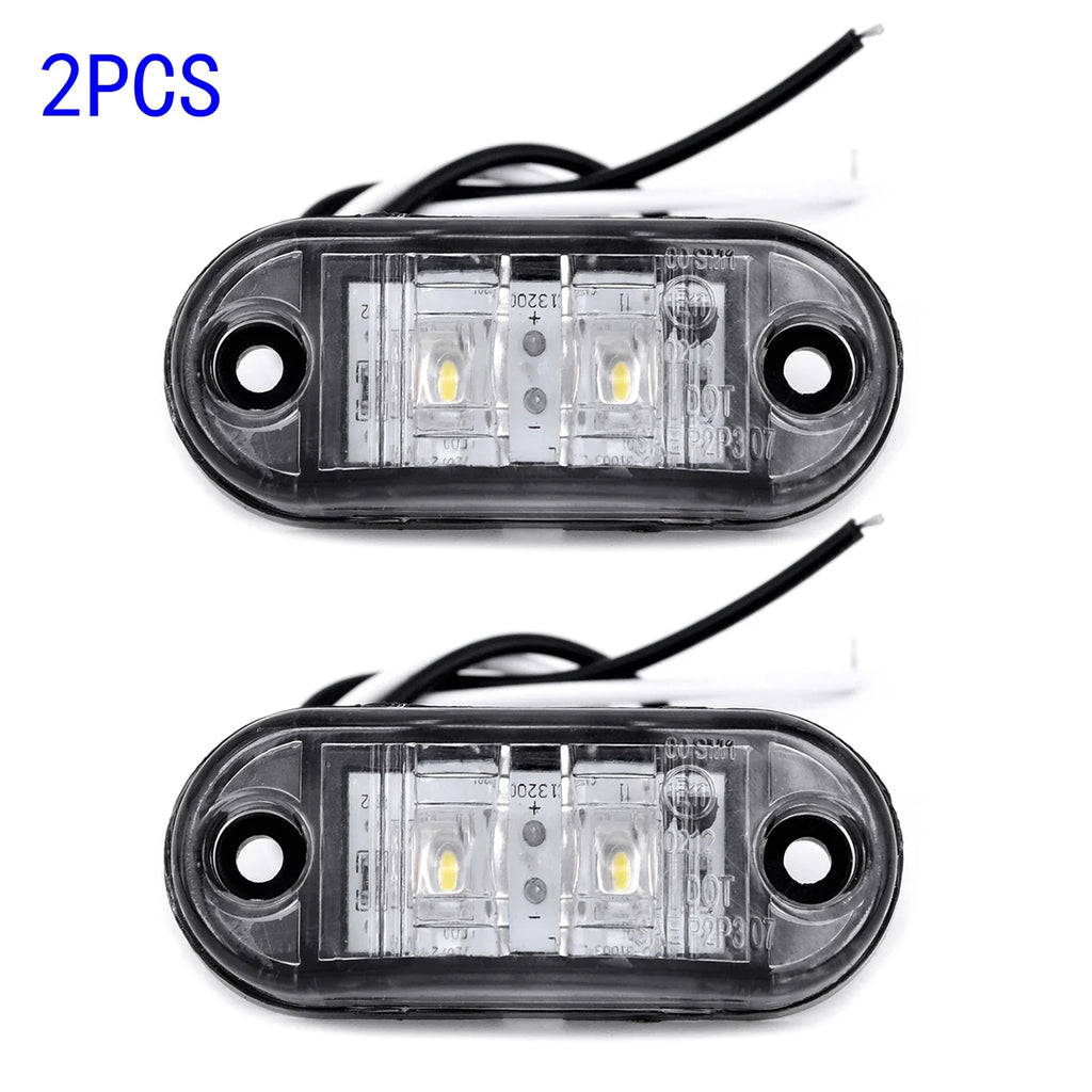2Pcs Set White Marker Lights 12V LED Car Side Marker Tail Light 24V Trailer Truck Lamp Waterproof Plastic Signal Lamp