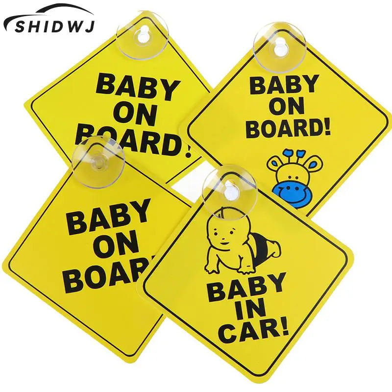1PC Baby On Board Sign with Suction Cup Car Window Yellow REFLECTIVE Warning Sign 12CM Safe Driving Accesorios