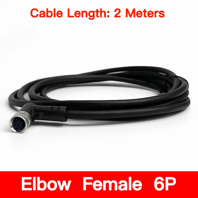 2m M8 Sensor Connector Cable, Straight & Right Angle Options, Male/Female, 3/4/5/6/8 Pin, Waterproof Molded Plug for Industry