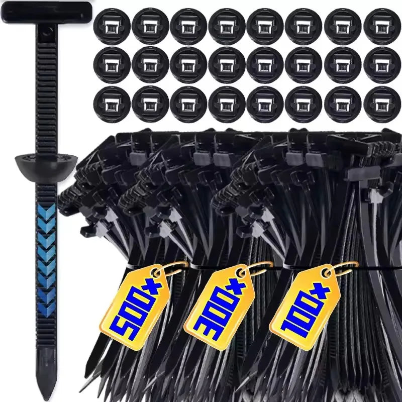 500/10set Universal Nylon Cable Tie Buckle Auto Fastener Screw Replacement Clip Car Fender Trunk Engine Guard Panel Wire Clips