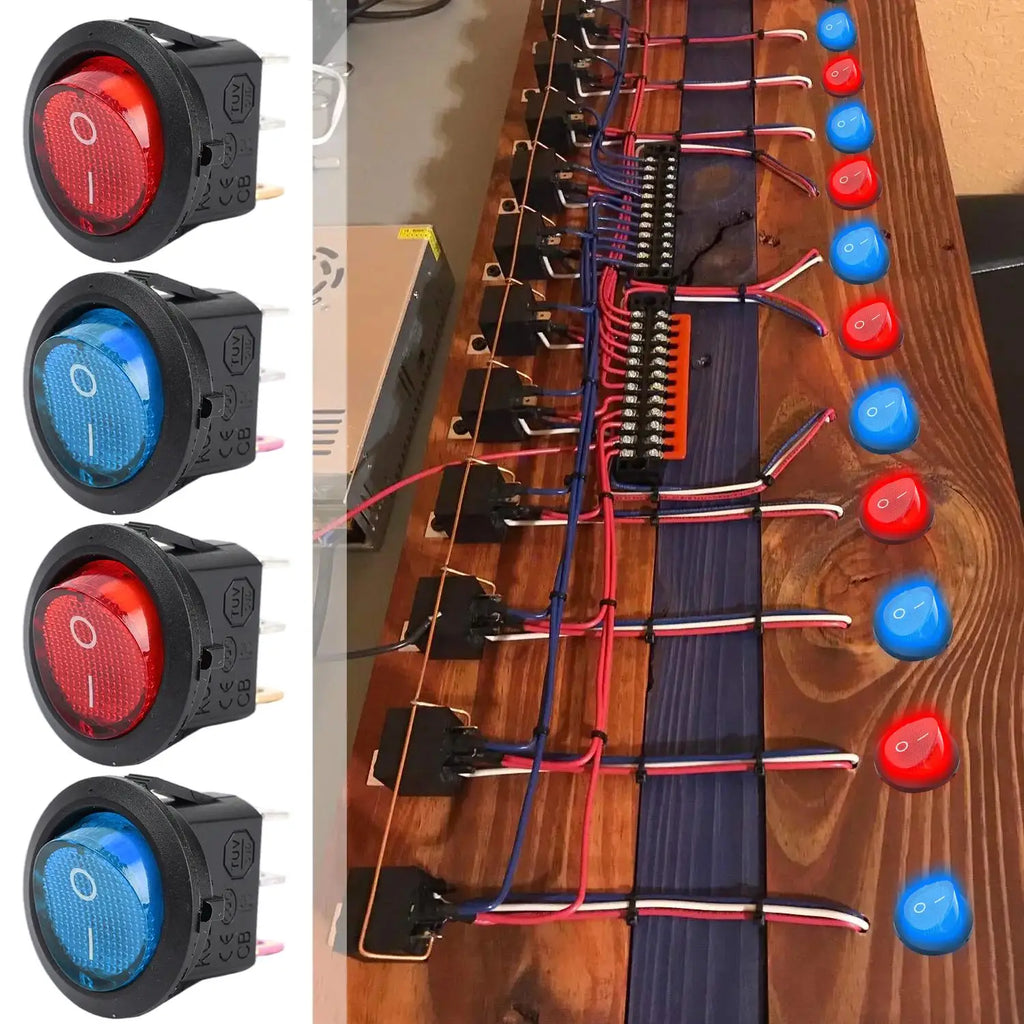 Round Boat Rocker Switch with LED On/Off 3-Pin 2-Position Snap 20A 12V Red LED for Marine Motorcycle Switches DIY Replacement