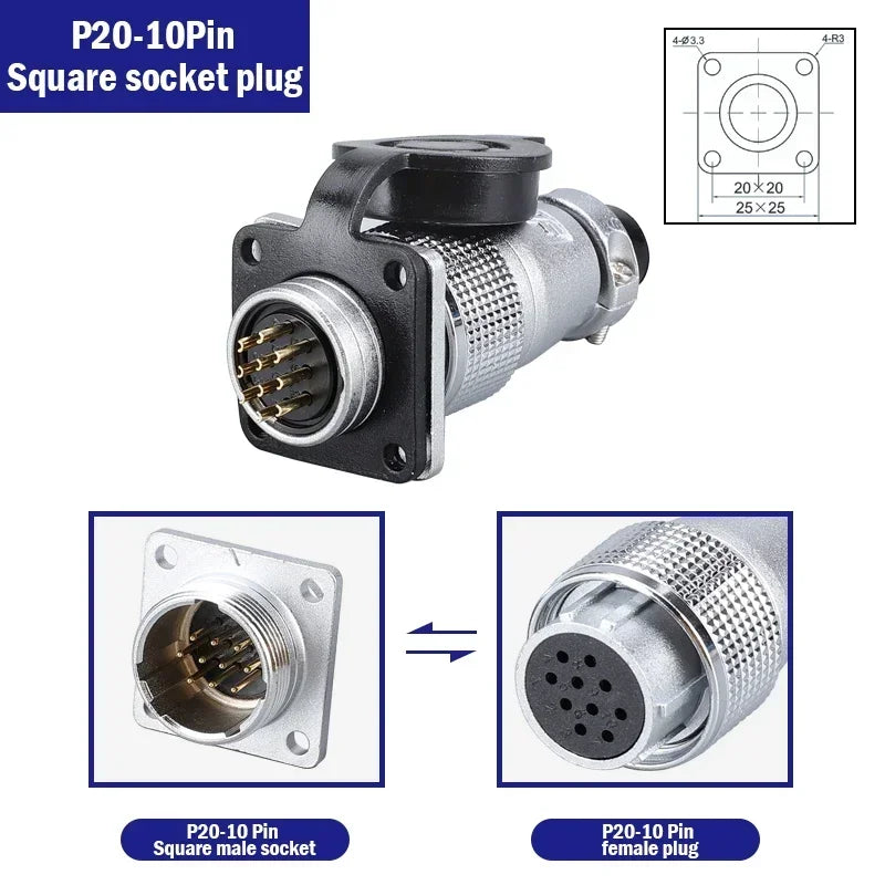 PLS20 WS20 TP20 Aviation Connector 20mm Opening Diameter 2-12 Pin Male Female Circular Plug Socket Metal Shell Waterproof IP67