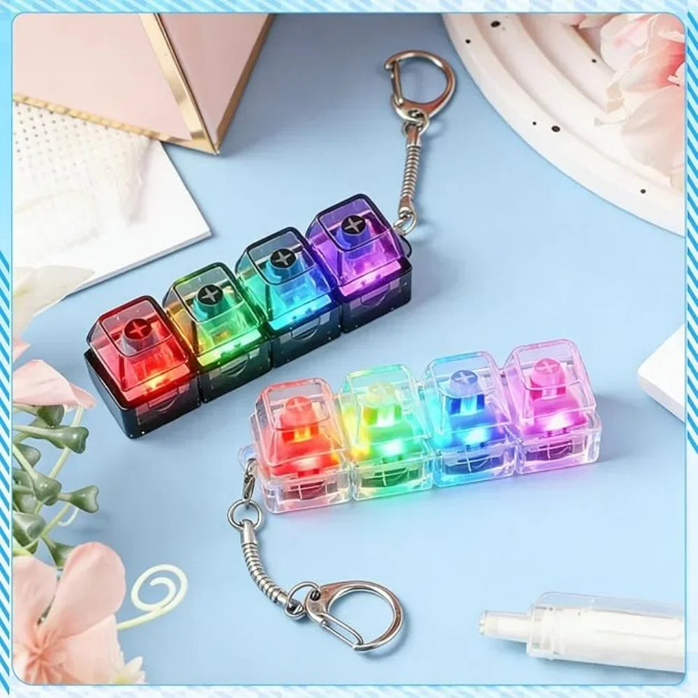 LED Keyboard Key Chain Fidget Toy for Adults Fidget Clicker Decompression Keychains Stress Relief Gadget Interesting Pendant