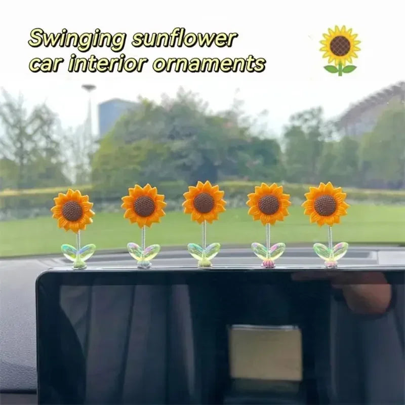 Cute Sunflower Car Decor Set Resin Dashboard Window Edge Accessories for Vehicle Interior Dashboard Decor Interior Accessories