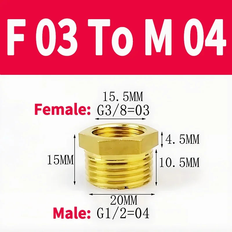 Brass BSP Reducing Hexagon Bushing Adapter Fitting,Male to Female Connector for Fuel,Water,Gas,Oil,1/8" 1/4" 3/8" 1/2" 3/4" 1"