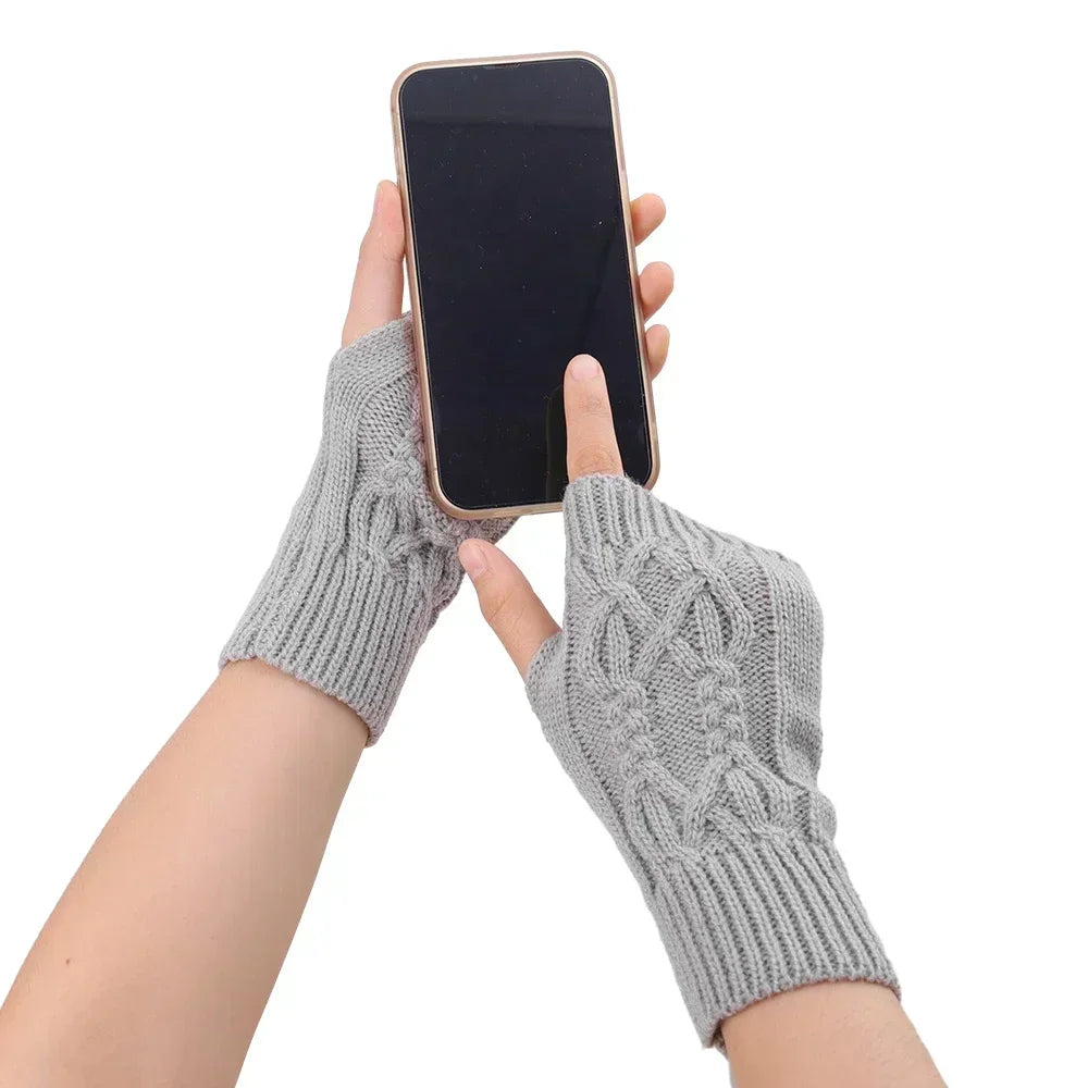 Winter Half Finger Gloves Knitted Fingerless Mittens Warm Cuff With Thumb Hole Stretchy Short Hand Warmer For Men Women Amagi