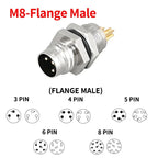 M8 Waterproof Aviation Connector Set, 3–8 Pin Male Female Plug & Socket for Proximity Sensor, Straight Right Angle/Flange Mount
