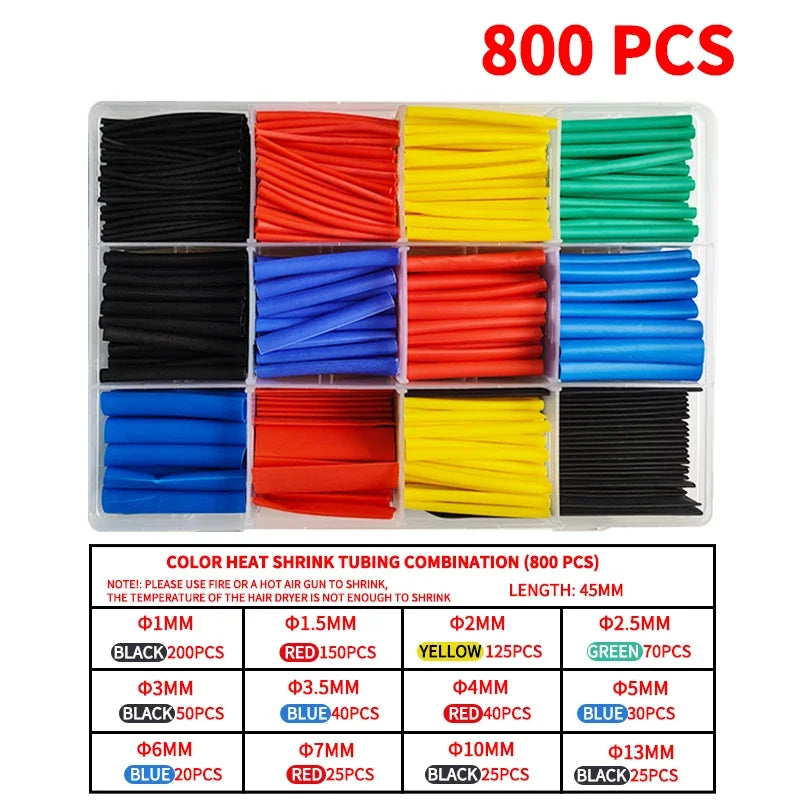 530/560/580/800PCS Heat Shrink Tubing kit 2:1 Shrinkable Wire Shrinking Wrap Tubing Wire Connect Cover Protection