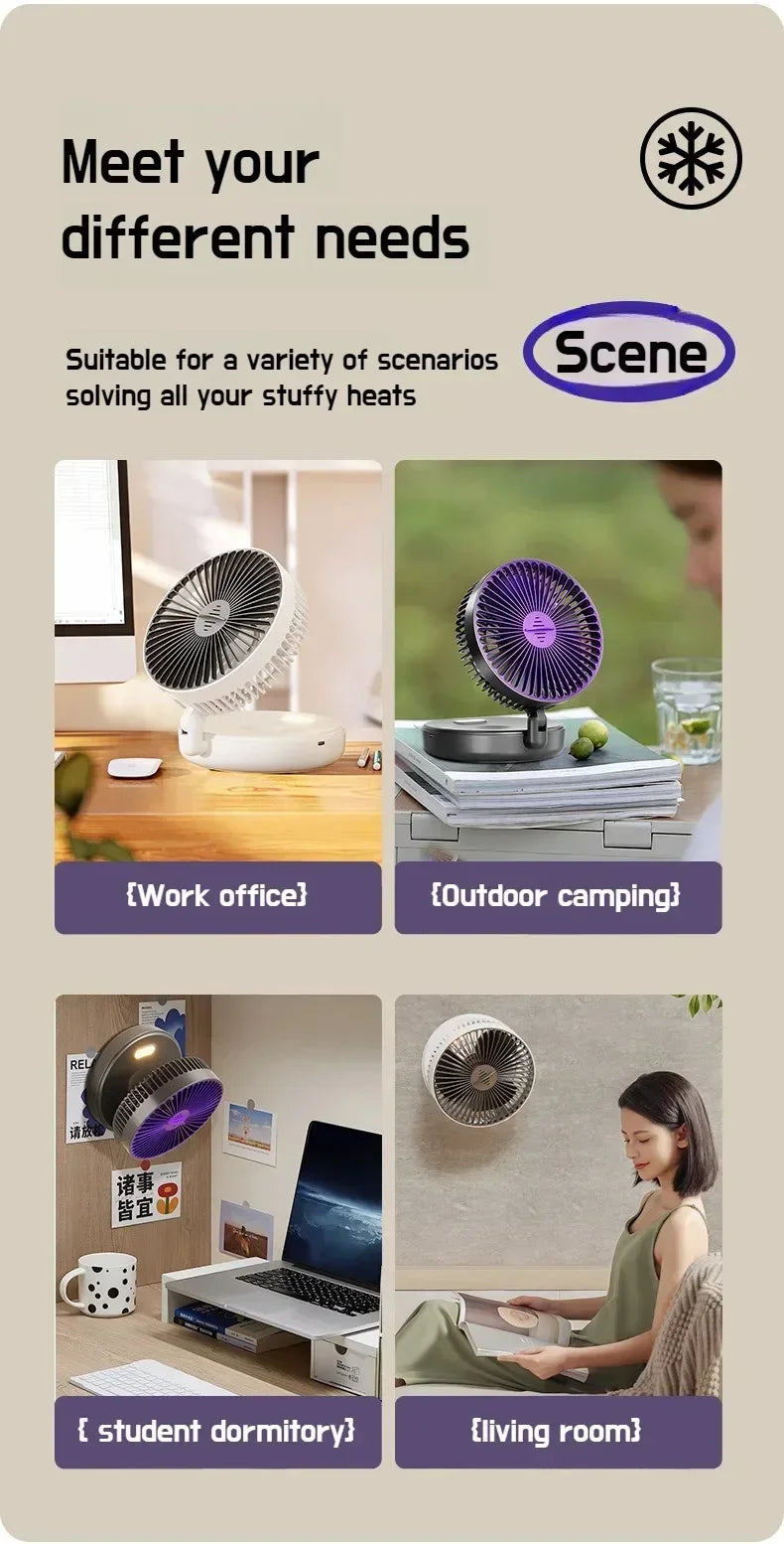Foldable Desktop Fan Mini Wall-Mounted Car With Warm Night Light Rechargeable 4 Gears Adjustable Portable Air Circulation Amagi