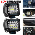 2PCS 60W LED Work Light Bar Spot Flood Led Headlights For Pods Offroad Fog Lamp SUV Car LED Headlights Fog Lamp Accessories