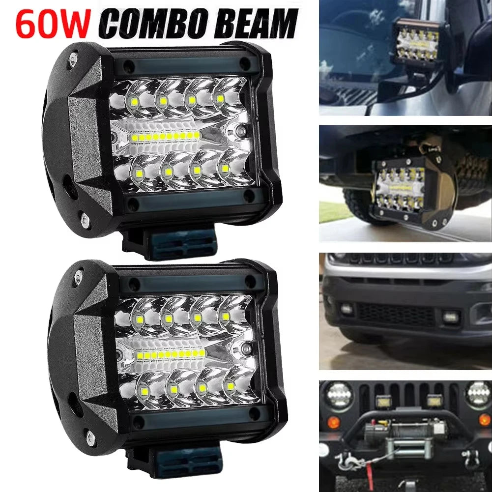 2PCS 60W LED Work Light Bar Spot Flood Led Headlights For Pods Offroad Fog Lamp SUV Car LED Headlights Fog Lamp Accessories