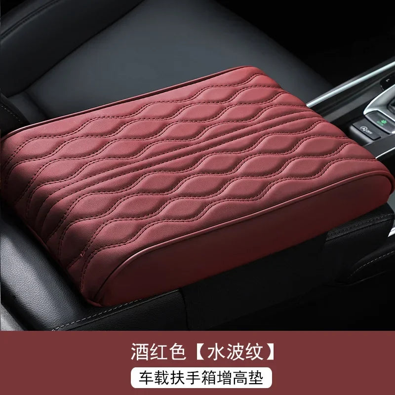 Car Soft Armrest Mat Wave Embroider PU Leather Center Console Arm Rest Protection Cushion Auto Armrests Storage Box Cover Pad