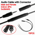 5PCS 3.5mm Stereo Audio Cable, 3×26AWG AUX Cord for Car, Phone, Speaker & Headphones, High-Quality Male-to-Male Audio Wire
