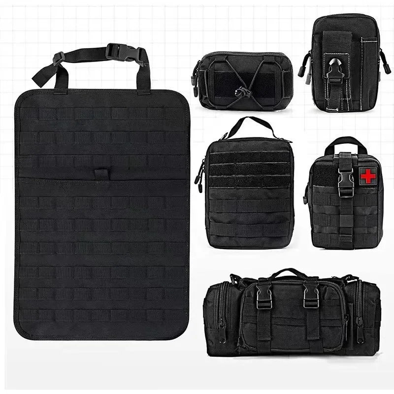 6pcs/set Universal Car Backrest Wall Hang Seat Back Storage Bag Organize Molle Panel with 5 Detachable Pouch,Outdoor Campe Hike