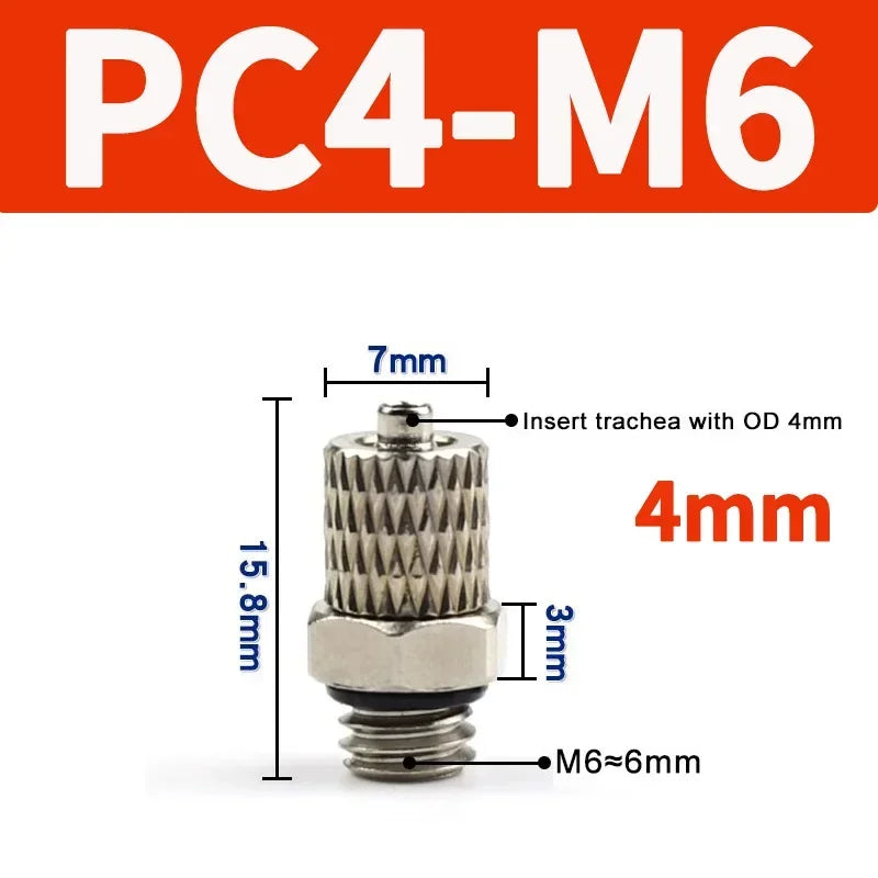 Mini Pneumatic Pipe Connector PC PL Screw Through Quick Fitting Fast Twist Joint ,Male Thread M3 M4 M5 M6 - Tube OD 3mm 4mm 6mm