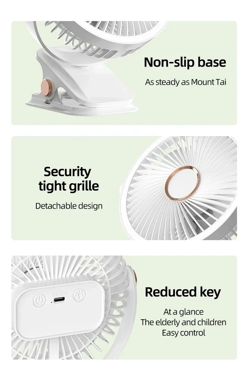 Car Rechargeable Desktop 2000mAh Portable Outdoor Home Fan Air Cycle Device Wireless Ceiling Mounted WithLED Light Clip on Amagi
