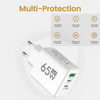 65W Type C USB GaN EU/US/KR Plug Fast Charging Charger 4 In 1 Multi Ports Quick Charging Wall USB Type C Power Adapter Amagi