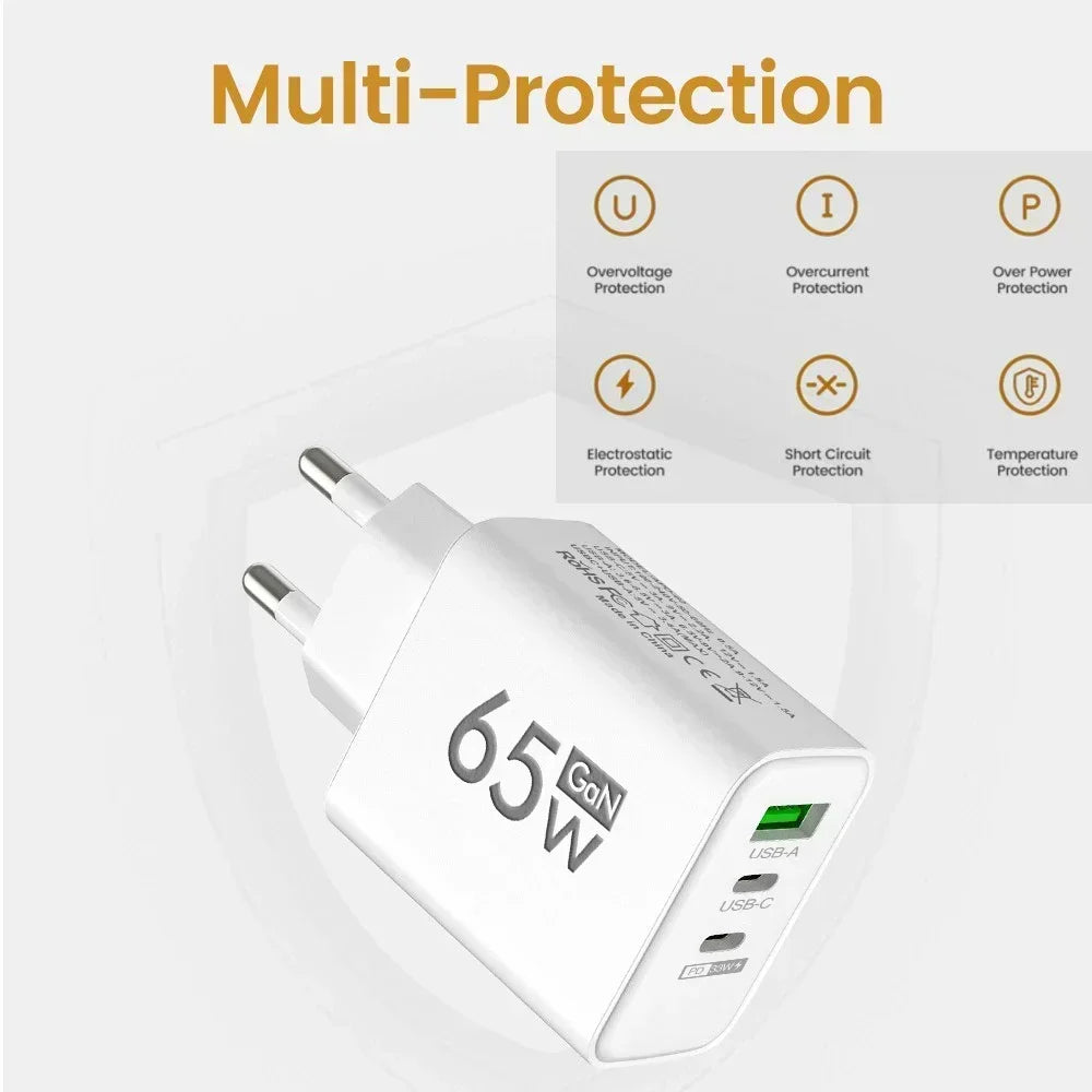 65W Type C USB GaN EU/US/KR Plug Fast Charging Charger 4 In 1 Multi Ports Quick Charging Wall USB Type C Power Adapter Amagi