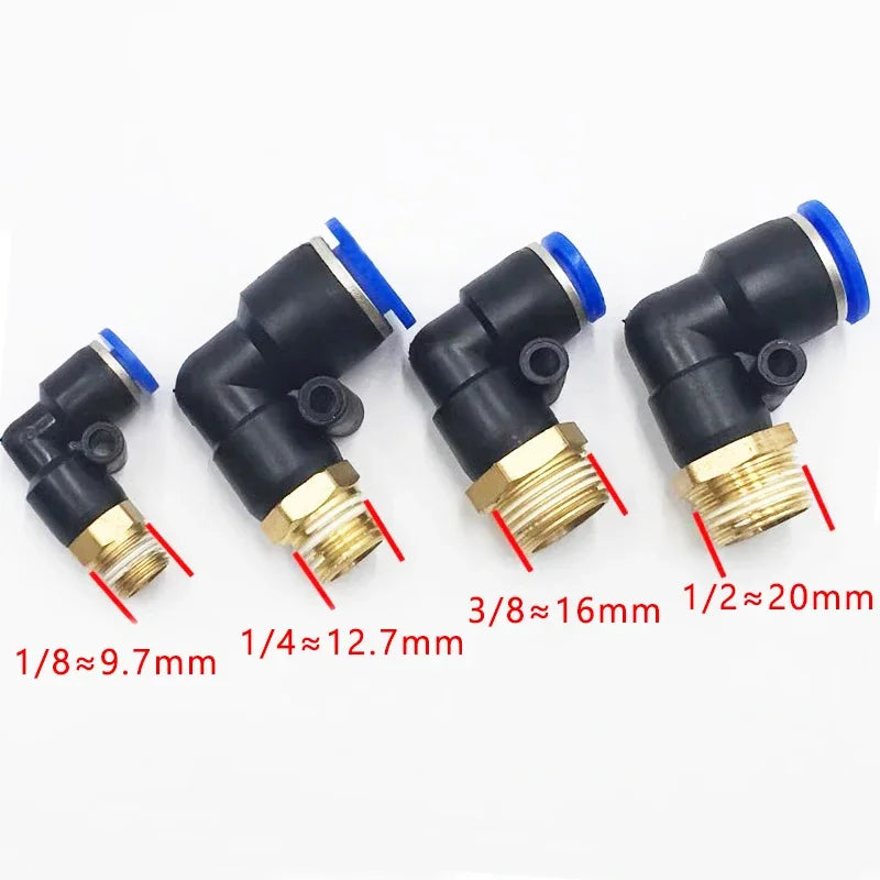 5PCS PL 4-12mm Pneumatic Elbow Quick Connector w/ 1/8"-1/2" Thread - PL Series Air Hose Fittings for Industrial PL6/8/10