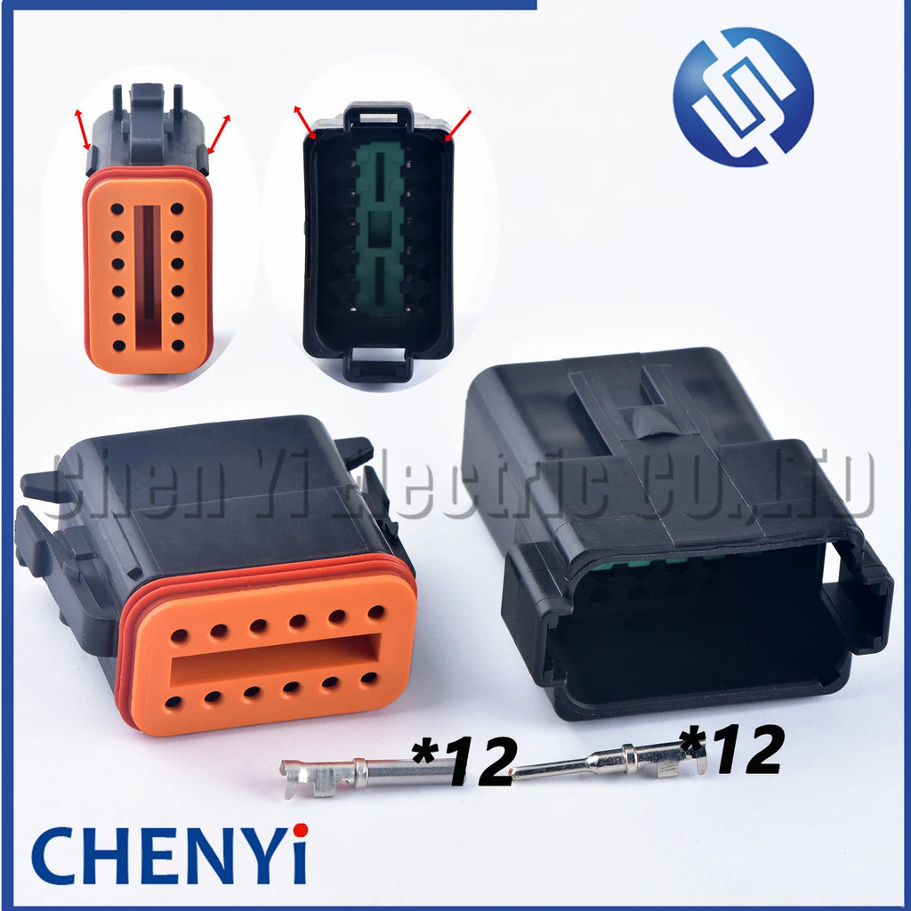 Black 12 Pin Male Female Automotive Waterproof Connector Sealed Plug DT06-12SB DT04-12PB With Pins For Deutsch DT Series