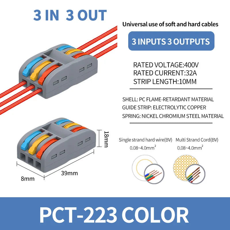 10/1000PCS Mini Fast Wire Connector Universal Wiring Cable Connector Push-in Conductor Terminal PCT-222/224 SPL-42/62 SPL-2/3/1