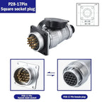 P28 Aviation Connector, Square Flange Socket, Male/Female Circular Butt Joint, 2/3/4/5/7/10/12/14/16/19/20/24 Pin, P28K2Q PLS28