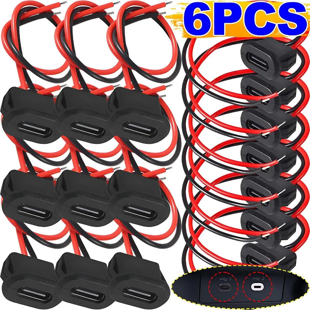Type C Female Socket 2 Pin Bare Wire Molded Pigtail Cable 3A 30V USB C Power Charging Port Connector for Auto Car Motorcycle DIY