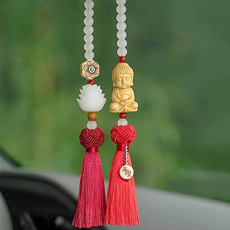 Car Huangyangmu Buddha Head White Jade Bodhi Car Pendant Fashion Car Interior Ornaments Rearview Mirror Good Luck Decoration