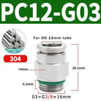 Stainless Steel PC-G Pneumatic Push-In Fitting, Straight Male G Thread Air Tube Connector for Air Compressor & Pneumatic Systems