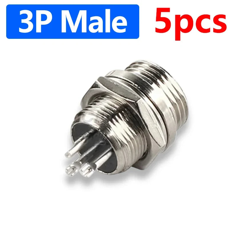 5Pcs GX12 Aviation Connector Plug Socket 2/3/4/5/6/7 Pin Male Female Panel Mount 12mm Circular Metal Wire Adapter Nut Type