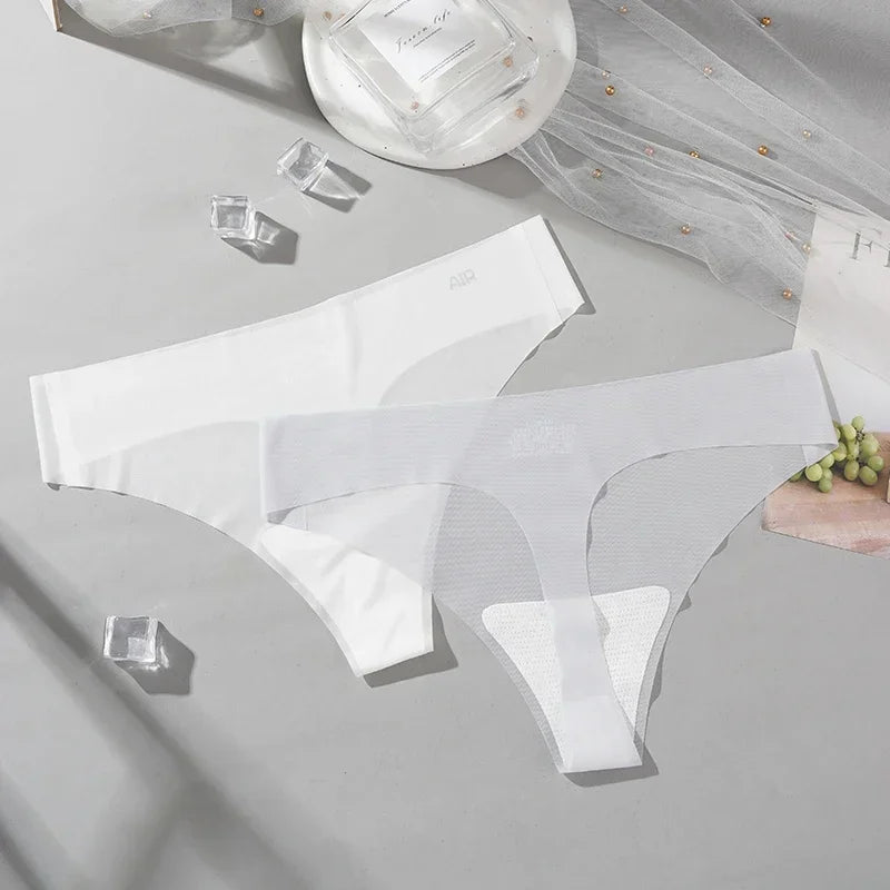 Transparent Thong Panties Women Ultra-thin Sense Sexy Female Seamless Low-waist Solid Color G-string Quick Drying Underwear amag