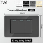 T&I Wall Switch Sockets with USB-C Fast Charging - Italy Socket, Chile Schuko Outlet & Tempered Glass Panel for Home Use