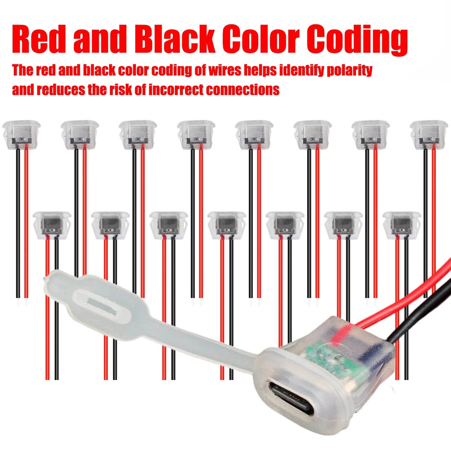 2pin USB Type C 3A Input Type Charging Socket with LED Lights Plate Waterproof Power Port TYPE-C Female Connector Jack